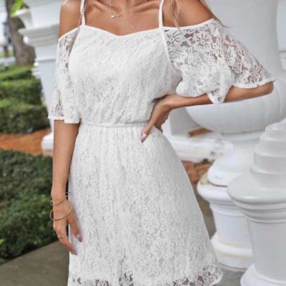 💎Elegant White Lace Off-Shoulder Dress,long sleeve
